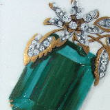 Small tray painted with an emerald and diamonds